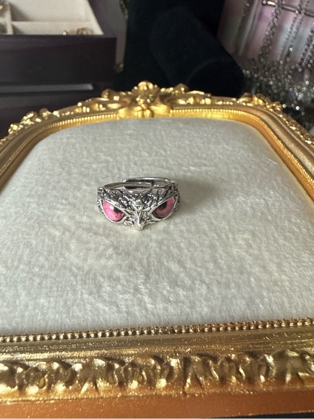 Sterling Fox Face Ring with Pink Enamel Accents